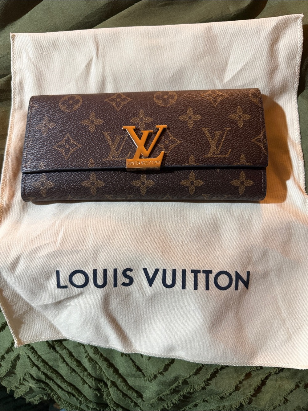 be inspired Brown and Gold Monogram Long Wallet